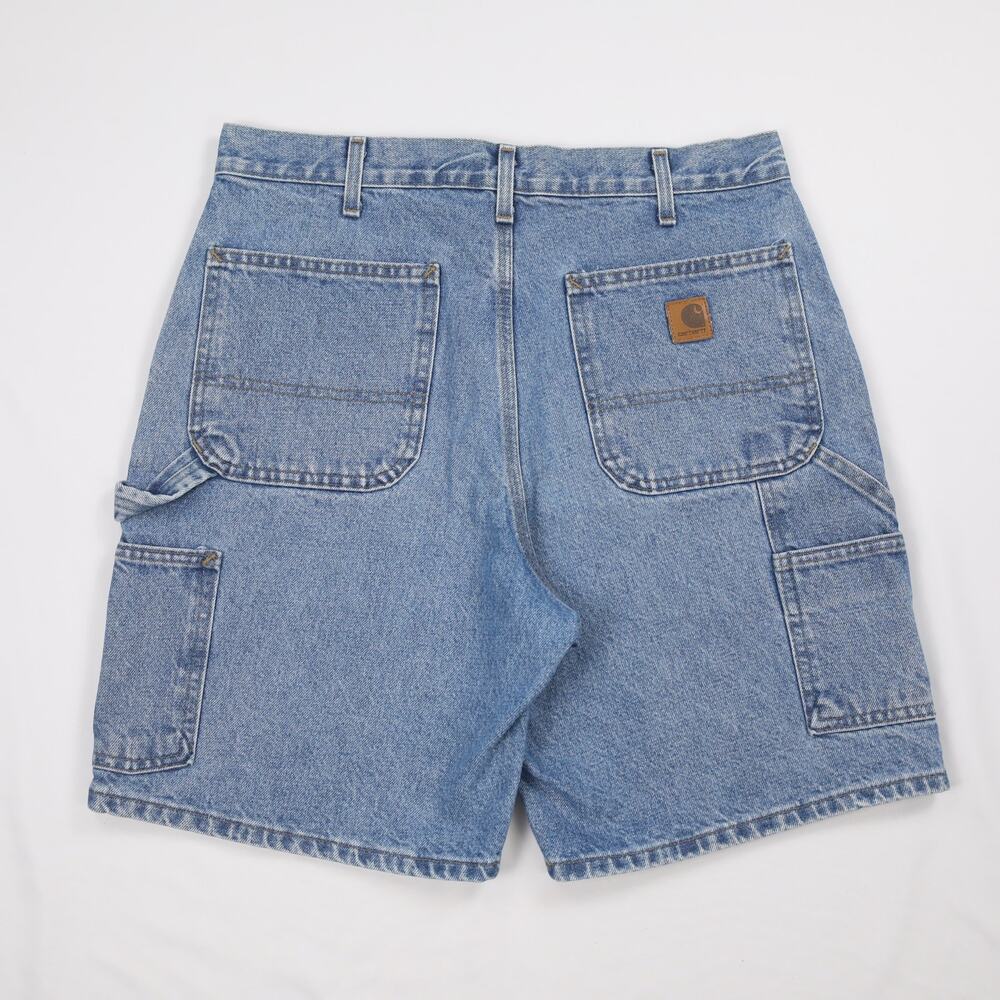 Vintage Carhartt B29 STW Faded Blue Denim Carpenter Jean Shorts Size 32.5